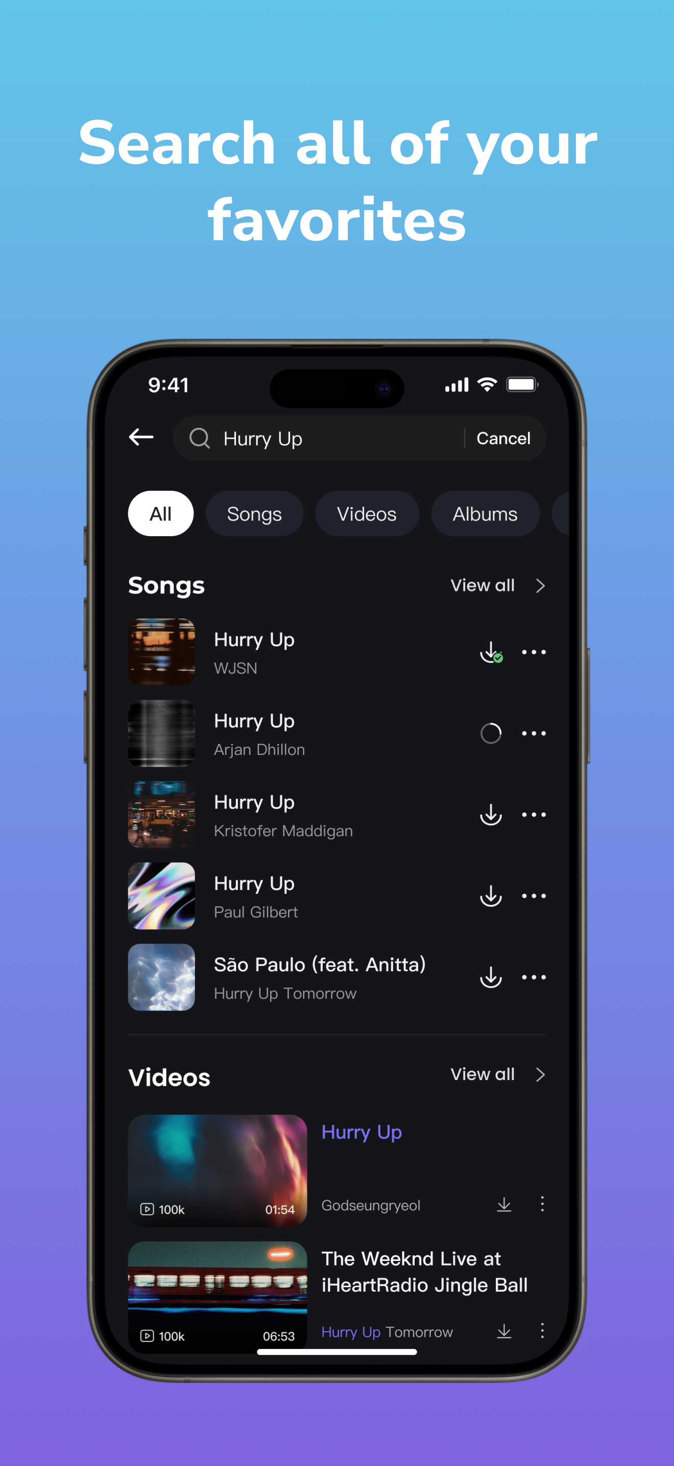 Search all of your favorites screen